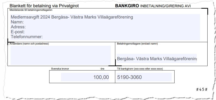 Medlemsavgift - Bankgiro inbetalning/girering avi