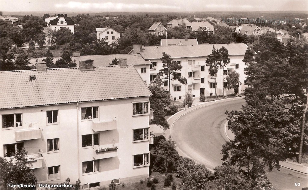 Galgamarken, foto från 1950 talet. I bakgrunden skymtar en del av villorna på Bergåsa.